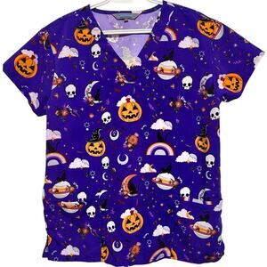 Serene Uniforms Purple Halloween Scrubs/Nursing Shirt Front Pockets Size M